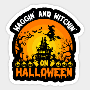 Waggin' & Witchin' Dog on Halloween Sticker